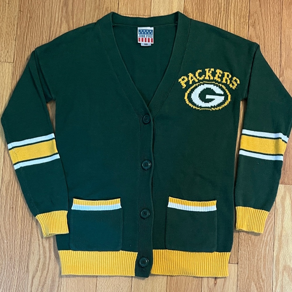 Green and Yellow Packers Cardigan- size Xs- boyfriend cardigan